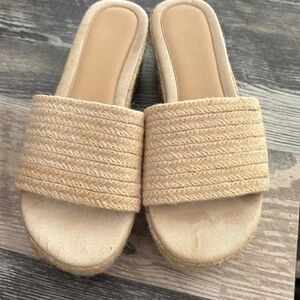Tan Platform Raffia Espadrill Sandals Boho Cottagecore